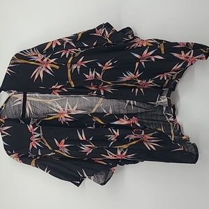 Handmade vintage kimono jacket robe top black bamboo print